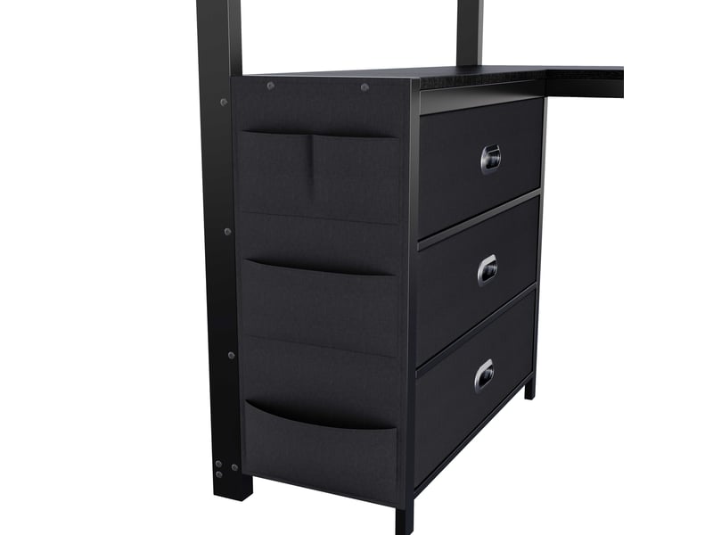 Lit mezzanine 90x200 cm avec bureau intégré, rangement avec tiroirs, éclairage led, structure métal noire - Conforama E
