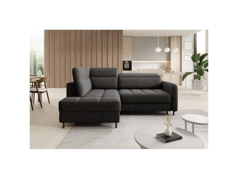  Canapé d'angle gauche convertible barnea 208 cm gris foncé avec rangement  - Conforama E