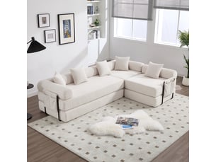 Canapé d'angle droit convertible <strong>MERAX</strong> <strong>canapé d'angle beige</strong> 4 places Tissu beige