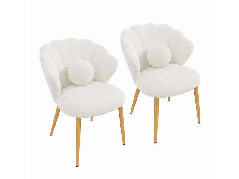  Lot de 2 chaises de salle à manger dossier coquillage 60x62,5x83 cm tissu blanc  - Conforama A