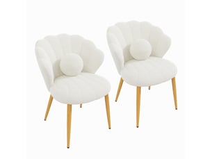 Lot de 2 chaises de salle à manger dossier coquillage 60x62,5x83 cm tissu blanc