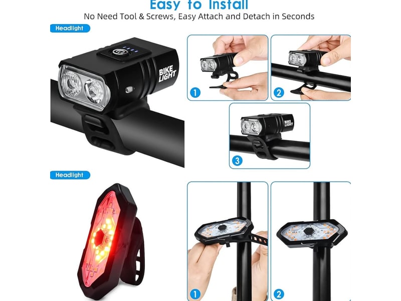 Éclairage vélo usb rechargeable 1000 lumens avant arrière, clignotant télécommande, klaxon, ipx5 étanche, vtt route - Conforama B