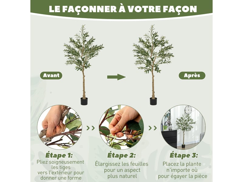 Olivier artificiel 150 cm plante artificielle intérieur, fausse plante décoration pour maison, bureau, chambre, salon  - Conforama R