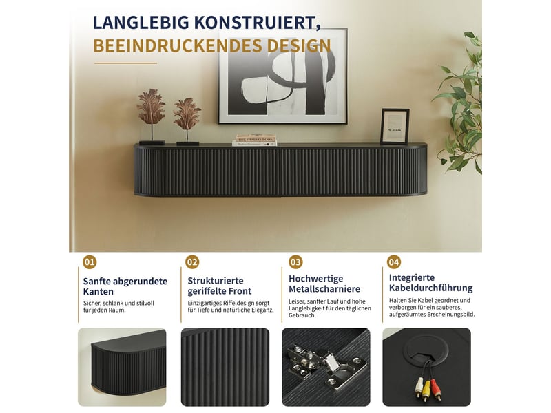  Meuble tv meuble suspendu grand rangement passage de câbles compatible téléviseurs 50 à 80 pouces style moderne polyvalent et combinable  - Conforama E