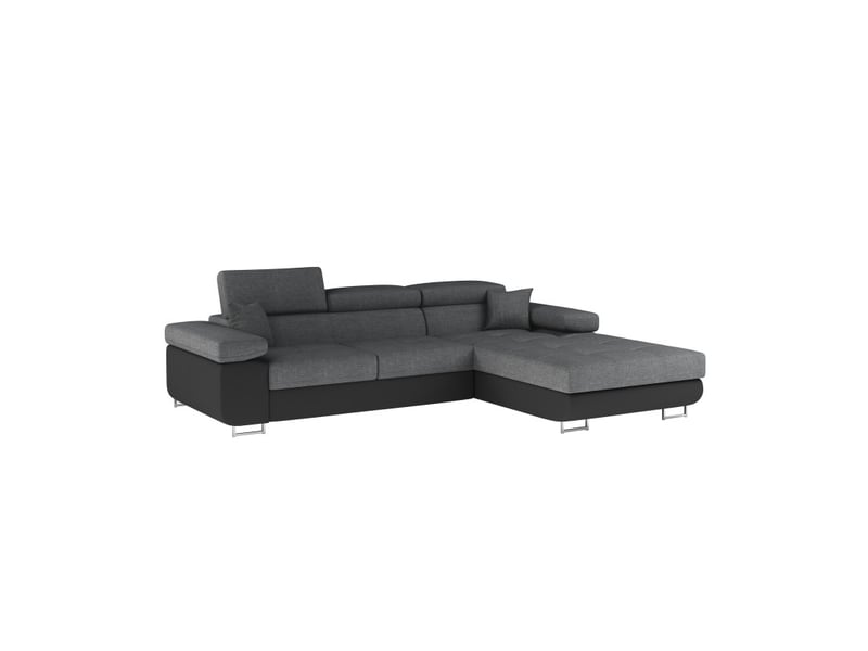 Canapé d'angle convertible amanda gris chiné et noir – tissu effet lin – angle droit - Conforama E
