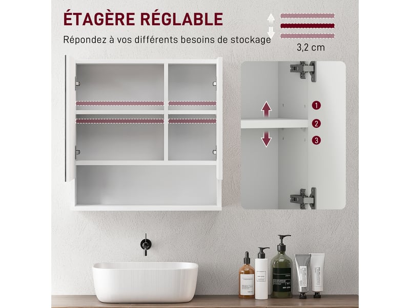  Armoire murale de salle de bain avec miroir 2 portes en panneau de particules blanc 55x17x55 cm  - Conforama E