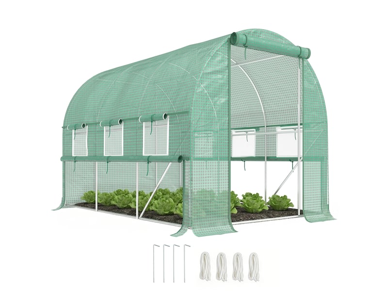 Serre en aluminium, 6 fenêtres enroulables, porte zippée, structure en acier inoxydable, 2,95 x 2 x 2 m, verte - Conforama A