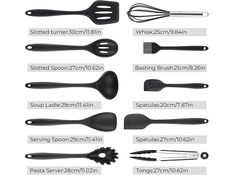  Ustensiles de cuisine, 10 pièces ustensiles de cuisine silicone,outil de cuisine antiadhésif pour cuisine écumoire,louche, spatule,cuillère à pâtes  - Conforama B