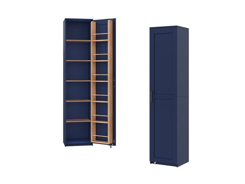 Armoire de cuisine haute - 40 x 40 x 183 cm - bleu et bois - meuble de rangement étroit avec étagères de porte et tablettes réglables - Conforama A
