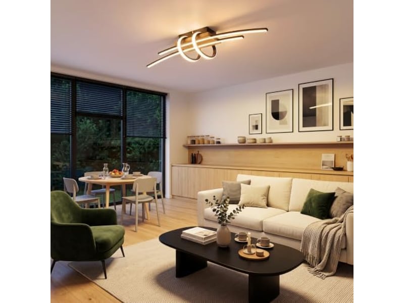  Zmh plafonnier noir 37 w  plafonnier led bois intensité variable avec télécommande pour salon ZMH - Conforama C