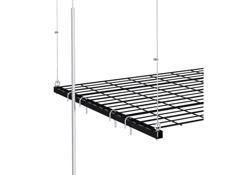  Étagère de plafond de garage 120x120 cm noire en acier, système à manivelle pour rangement suspendu  - Conforama D