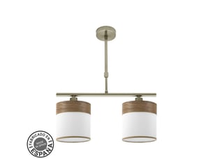 Lampe de plafond fabrilamp cloe cuirblanc-bois foncé 2 x e14 hauteur réglable 44-61 cm 43x14 cm