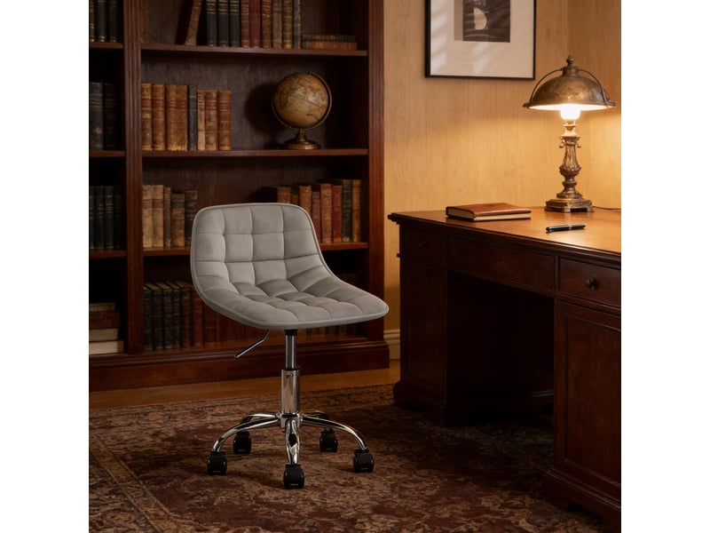  Chaise de bureau basse pivotante réglable en hauteur - lpospi - dossier courbé, velours, gris clair  - Conforama C