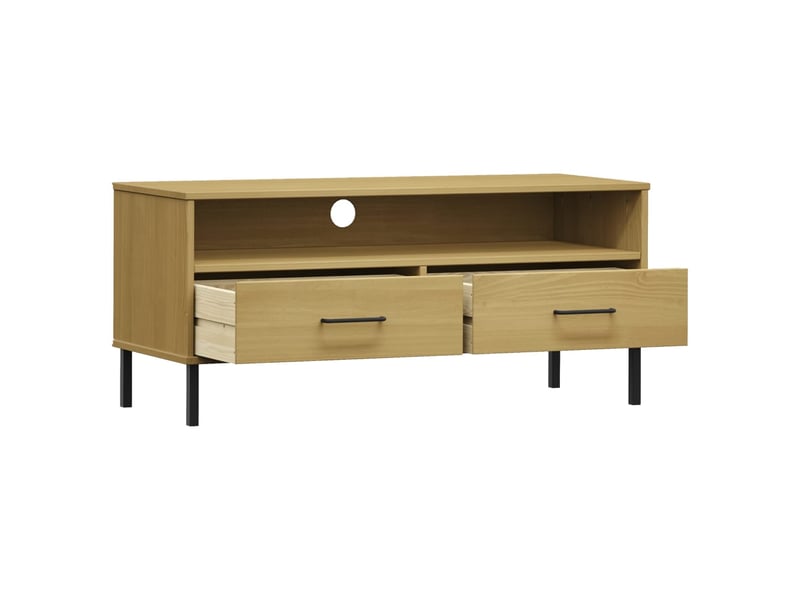  Meuble tv - banc tv - meuble de rangement avec pieds en métal marron bois de pin massif oslo  - Conforama E