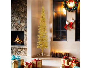 Demi sapin de noël - arbre de noël artificiel mince avec support doré 180 cm