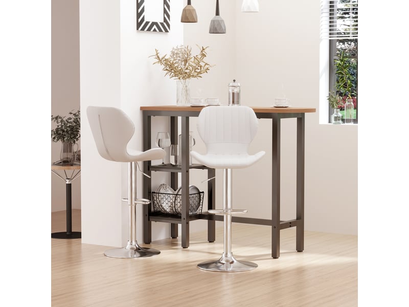  Lot de 2 tabourets de bar pivotants pour cuisine, en similicuir avec dossier et structure en métal, 47 x 51,5 x 92-114 cm, blanc  - Conforama D