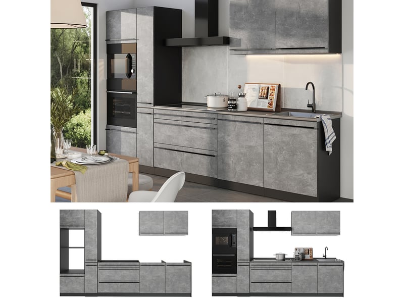  Vicco cuisine, bétonanthracite, 310cm plan de travail chêne doré  - Conforama D