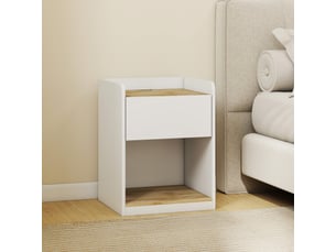 Table de chevet moderne, table de nuit avec tiroir à glissières, niche, plateau, passe-câbles, 42x37x55cm, blanc chêne