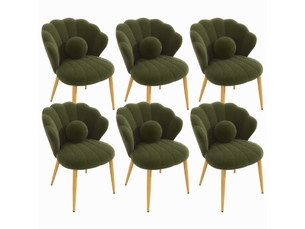 Lot de 6 chaises – rembourrées – pieds en métal doré – vert
