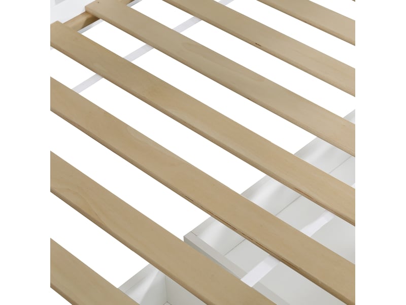 Lit superposé enfant 90 x 200 cm blanc en bois, 2 tiroirs et rangement latéral avec échelle  - Conforama E