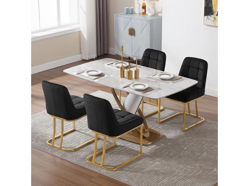  8 x chaises salle à manger en velours, chaise cuisine , chaise coiffeuse , 38 x 39 x 84 cm, noir  - Conforama B