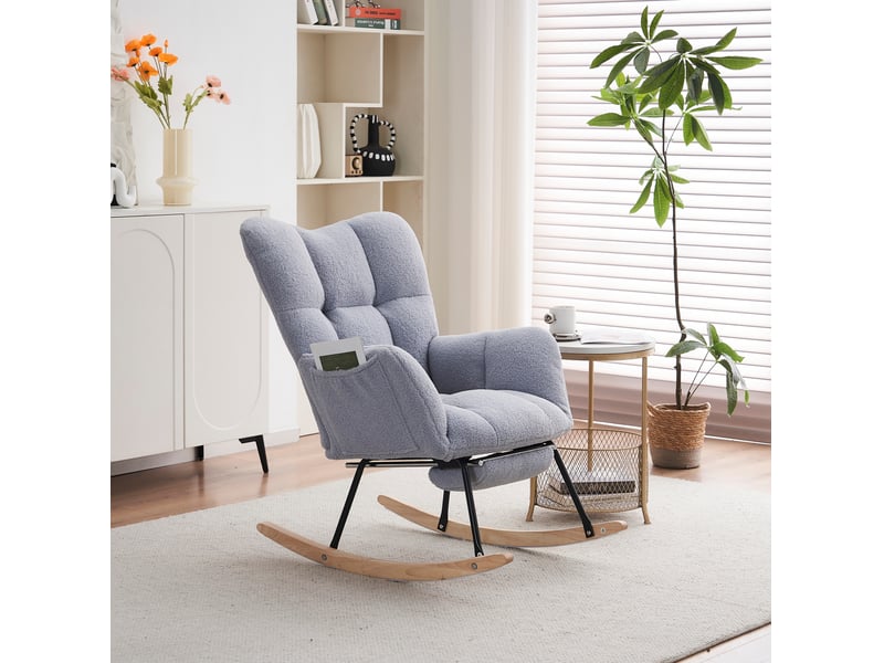  Fauteuil à bascule modenvie en tissu teddy gris avec repose-pieds rétractable 80 x 98 x 98,5 cm  - Conforama D