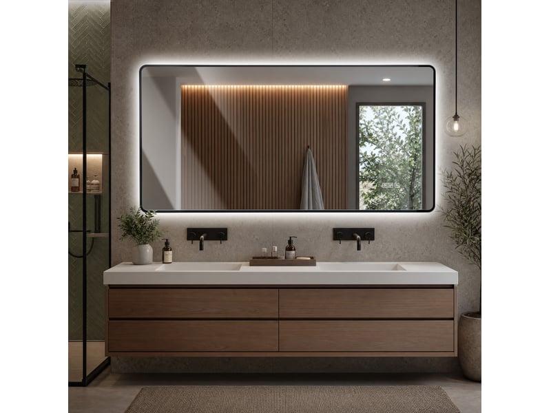  Miroir salle de bains led 60x120 cm anti-buée à cadre aluminium noir  - Conforama B
