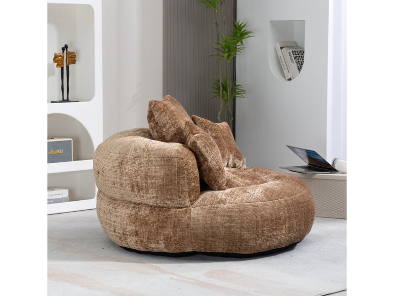  Canapé paresseux avec 3 coussins, teinte café, revêtement chenille, confortable, modèle simple, idéal pour salon et bureau  - Conforama E