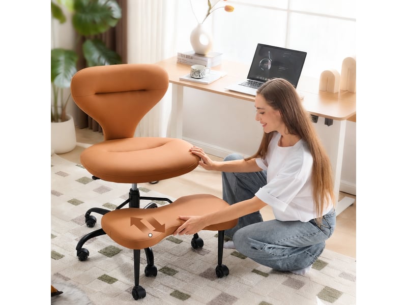  Chaise de méditation avec roulettes silencieuses, repose-pieds et hauteur réglable, 67 × 80 × 84 cm, similicuir orange  - Conforama D