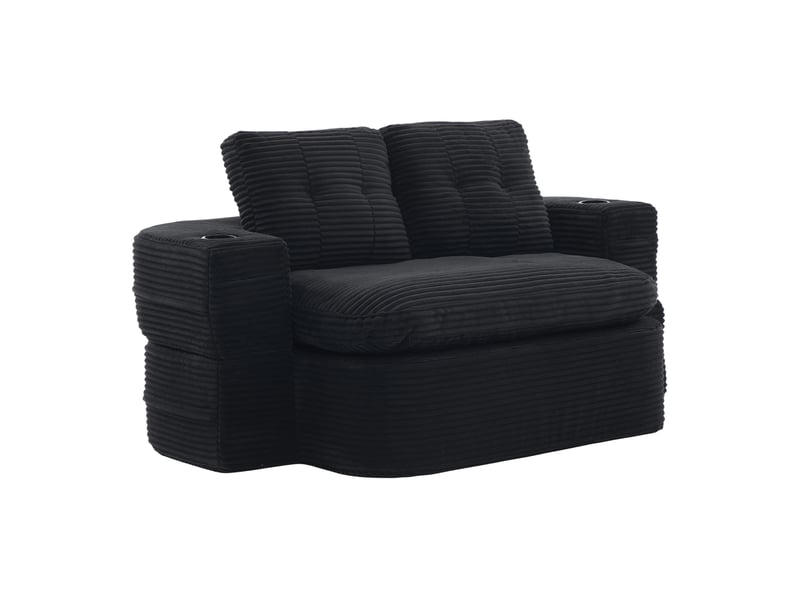 Canapé modenvie 2 places convertible en position allongée, velours côtelé noir, assise profonde, dossier haut, porte-gobelets, 165 x 97 x 61 cm - Conforama A