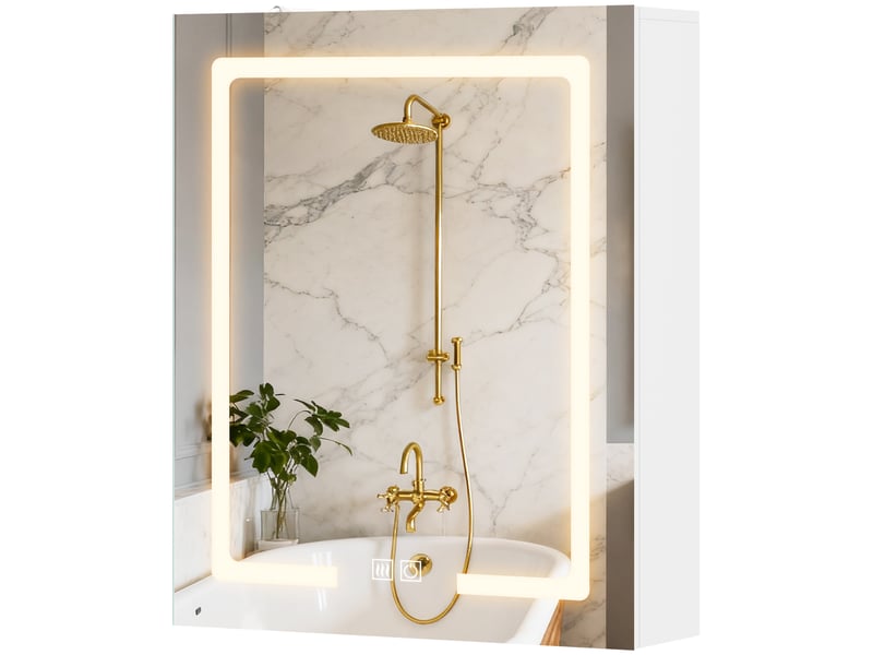  Armoire murale de salle de bain avec miroir led anti-buée blanc 50 x 15 x 60 cm  - Conforama B