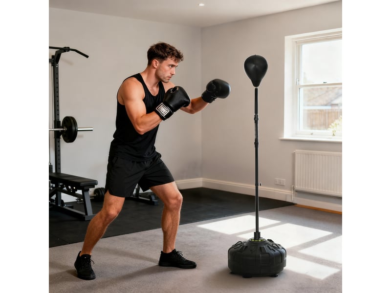  Sac de frappe, support de boxe, hauteur réglable de 145 à 180 cm, base lestable, noir  - Conforama C