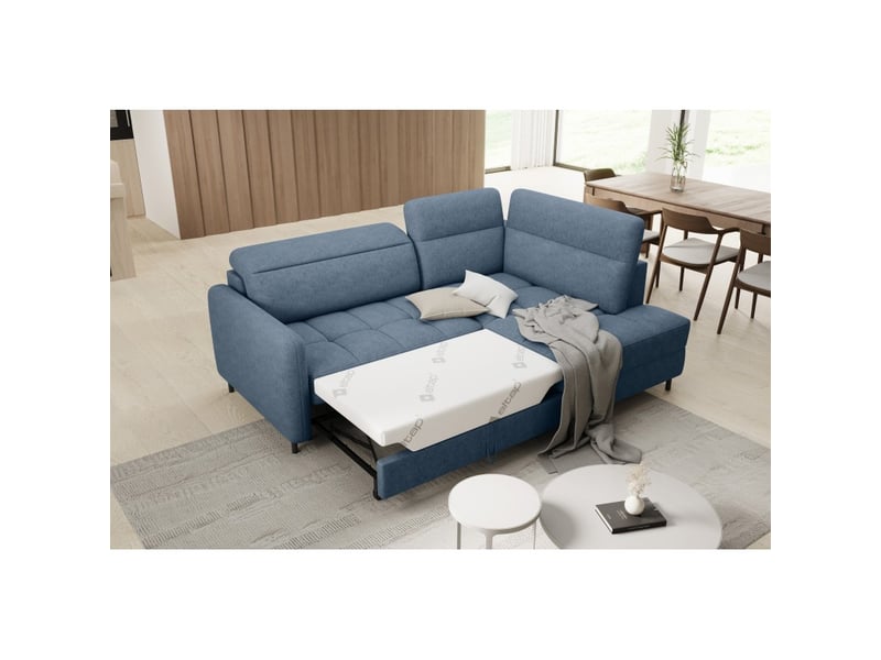  Canapé d'angle droit convertible barnea 208 cm bleu marine chiné avec rangement  - Conforama B