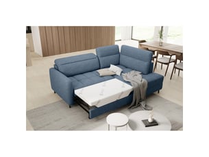Canapé d'angle droit convertible barnea 208 cm bleu marine chiné avec rangement