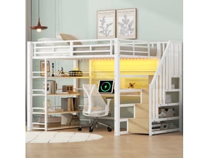 Lit mezzanine 140x200 cm <strong>HAVRYA</strong>  <strong></strong> coloris blanc