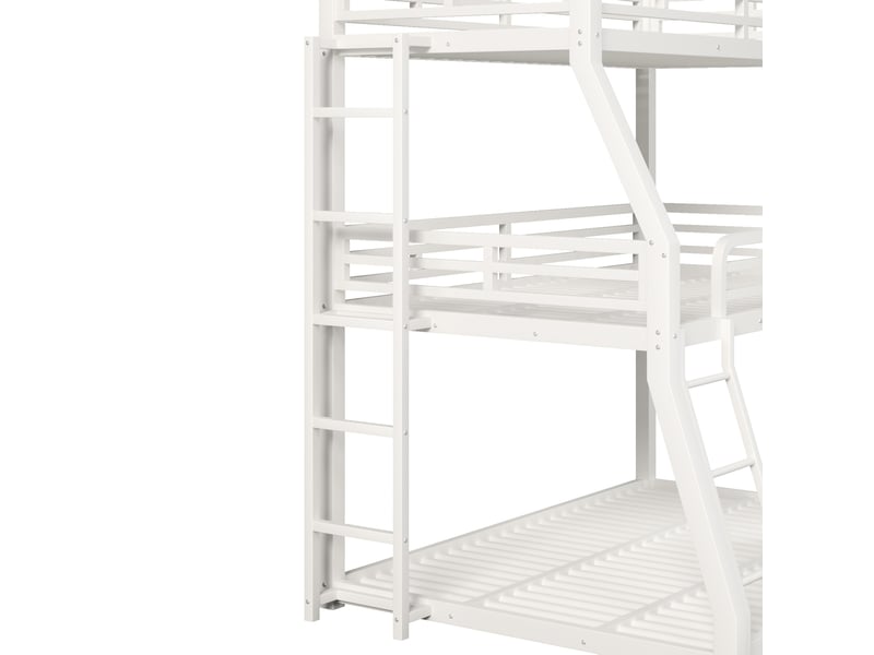  Lit superposé triple 140x200 cm en métal blanc, échelle réversible et barrières de sécurité, sans matelas  - Conforama D