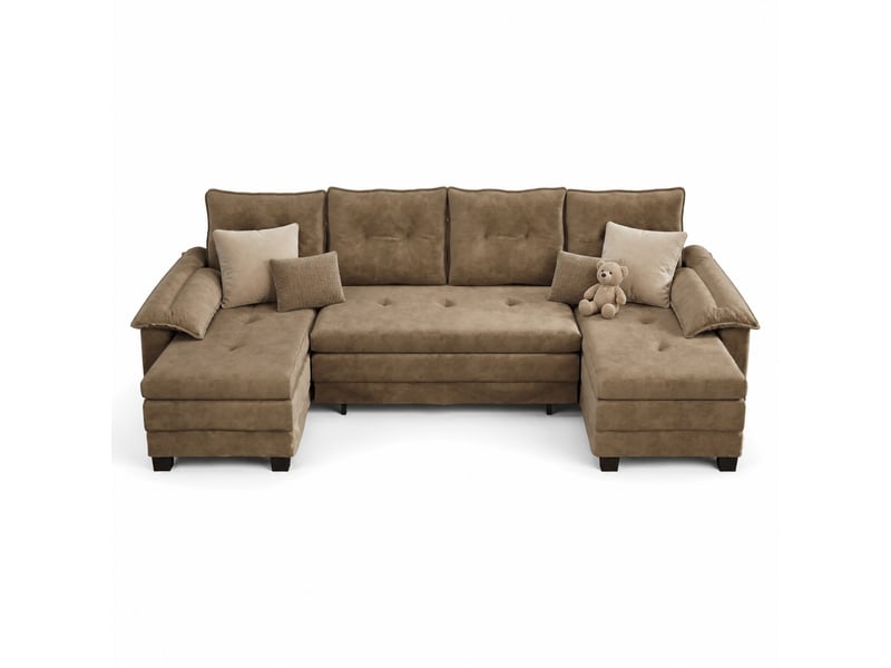  Canapé-lit modulable en u 278x127x87 cm convertible chenille camel sans matelas  - Conforama A