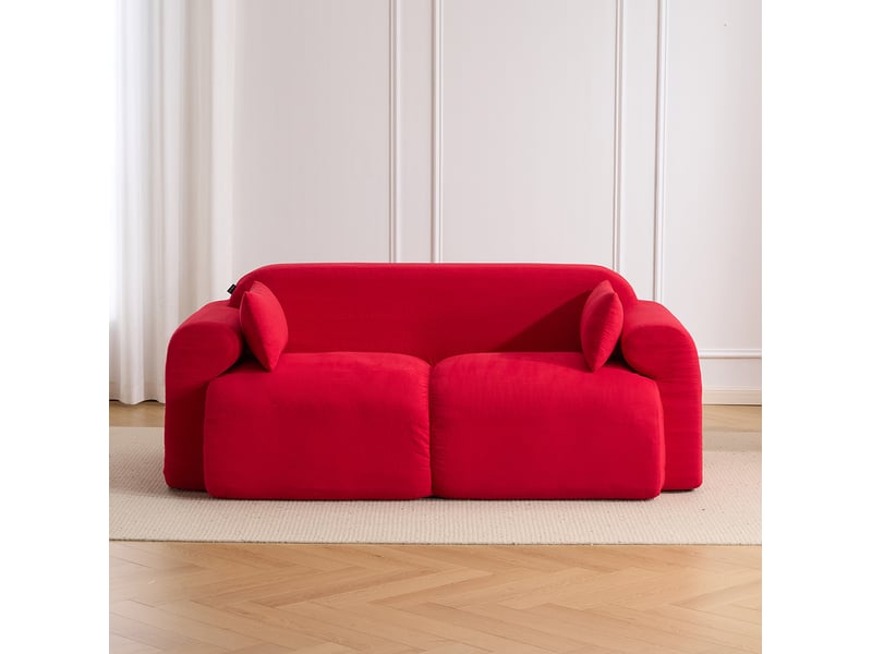  Canapé 2 places modenvie en velours côtelé rouge 186 x 95 x 76 cm  - Conforama D