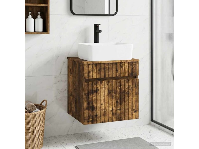 Meuble de lavabo mural, rangement salle de bain chêne fumé 49x41x63 cm shl7745 - Conforama B