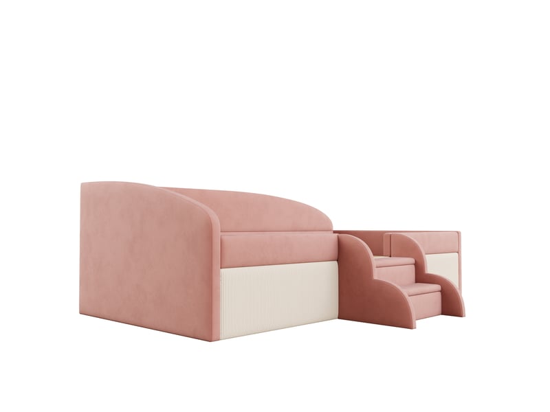 Lit canapé enfant multifonction velours rose et crème 90x190 cm avec marches - Conforama E
