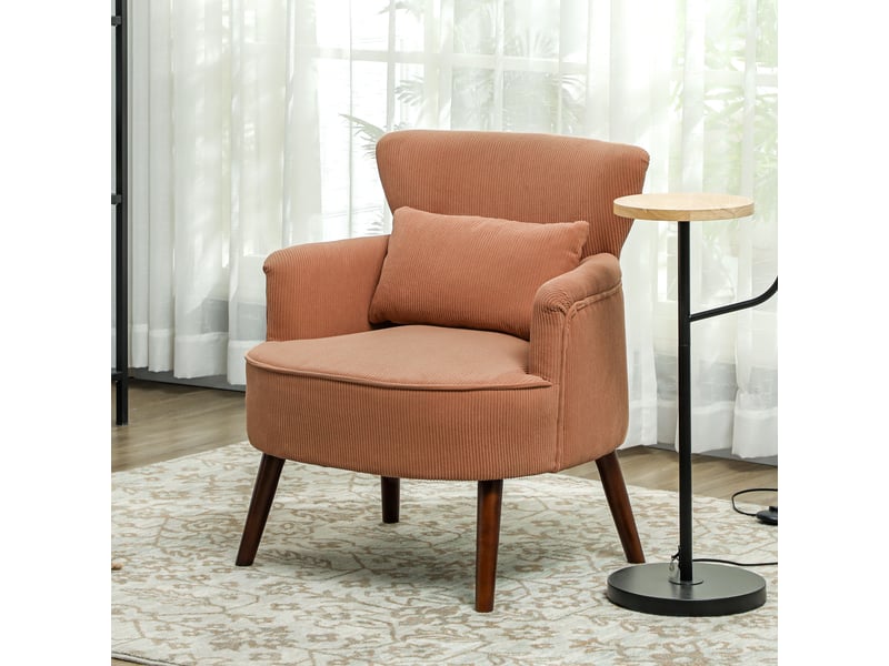  Fauteuil moderne rembourré avec coussin lombaire orange pieds en bois de caoutchouc  - Conforama D