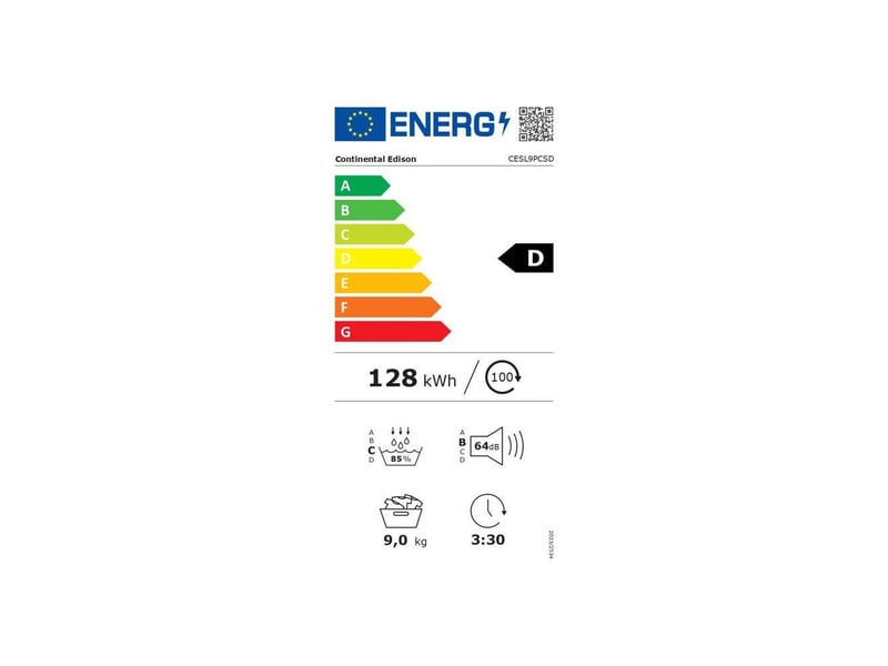  Sèche-linge pompe à chaleur 9 kg 60 cm classe d finition argent CESL9PCSD - Conforama D