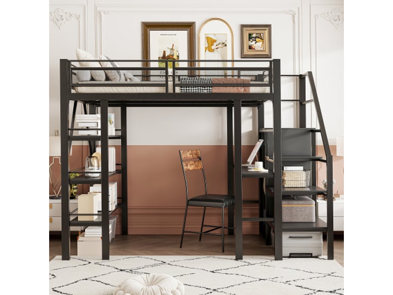  Lit mezzanine 140x200 cm coloris noir métal lit enfant noir - Conforama D