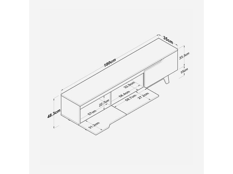  Meuble tv 180 cm avec portes abattantes klystrium  - Conforama D