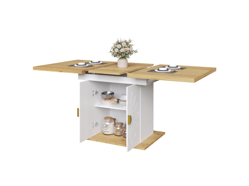 Table extensible avec 2 étagères de rangement pour salle à manger en mdf 110140×70×76 cm blanche - Conforama A