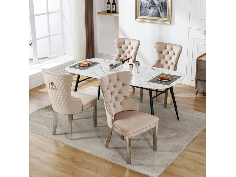  Chaise de salle à manger en velours beige avec clous décoratifs sur le dossier - lot de 4  - Conforama B