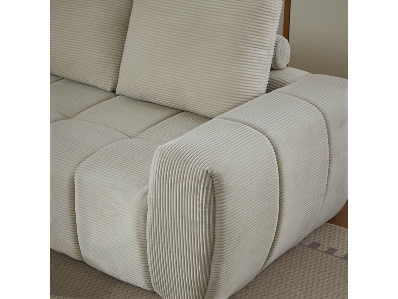 Canapé d'angle en velours côtelé avec coussins amovibles 4 places beige sans montage - Conforama E