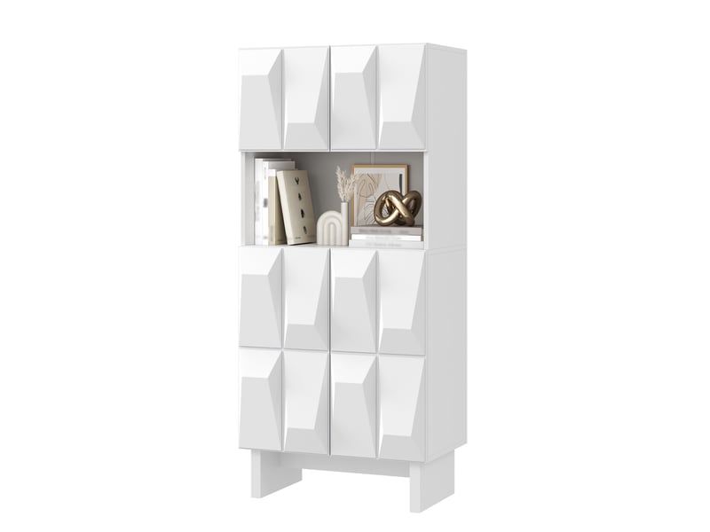  Vitrine 60,5x34x135,5 cm 4 portes relief panneau de particules blanc  - Conforama A
