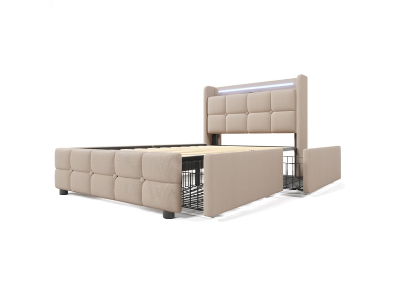  Lit avec rangement 90x200 cm, deux tiroirs et tête de lit led  - Conforama A
