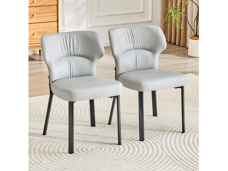  Lot de 2 chaises de salle à manger grises en cuir régénéré, piètement métal noir, confort au quotidien  - Conforama B